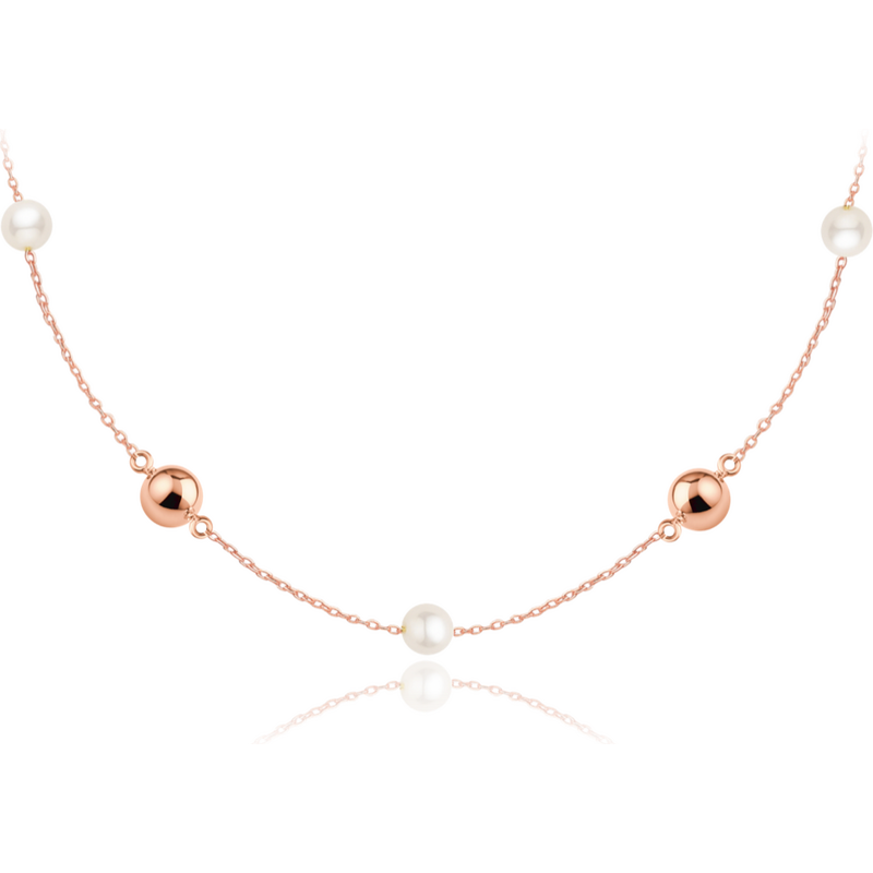 OLIVIE Zlatý náhrdelník z ružového zlata s guličkami a perlami Au 585 66386246