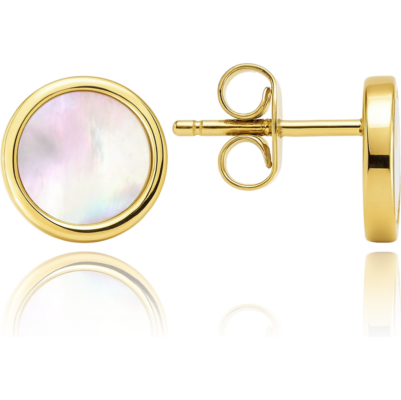 OLIVIE Elegantné zlaté náušnice s bielou perleťou Au 585/1000 66386231