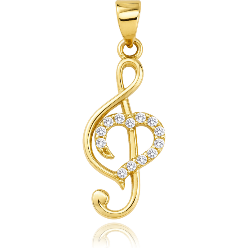 OLIVIE MINET Zlatý prívesok sláčikový kľúč so srdcom a bielymi 66795578