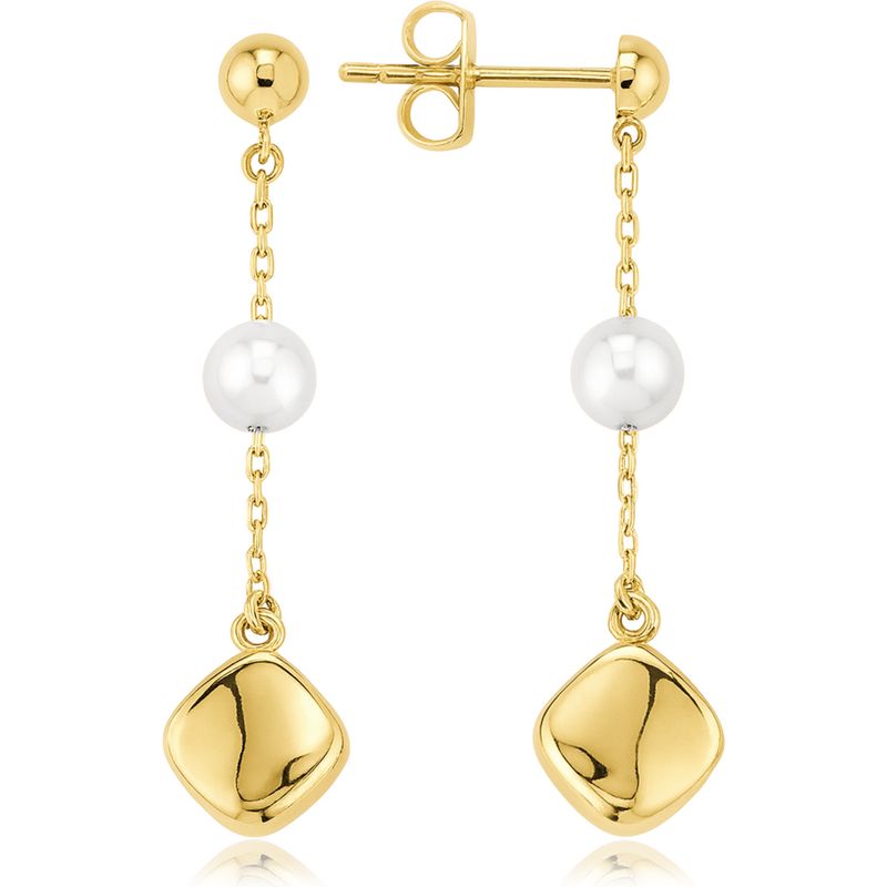 OLIVIE Zlaté náušnice s retiazkou a perlou Au 585/1000 66386243