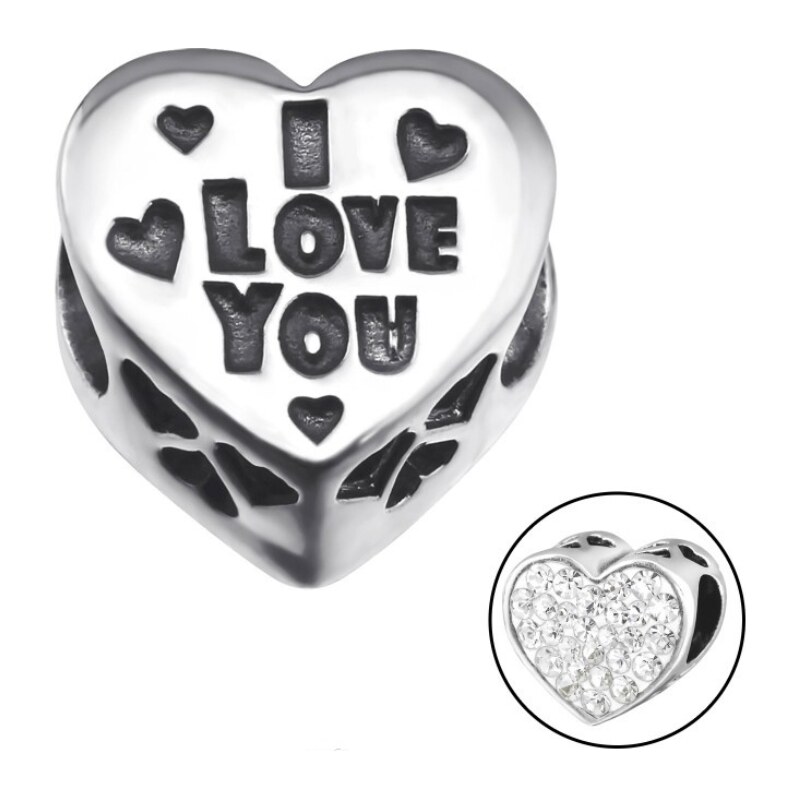 MAJYA MAY STORY strieborná korálka I LOVE YOU s čírym kryštálom 11895 66011986