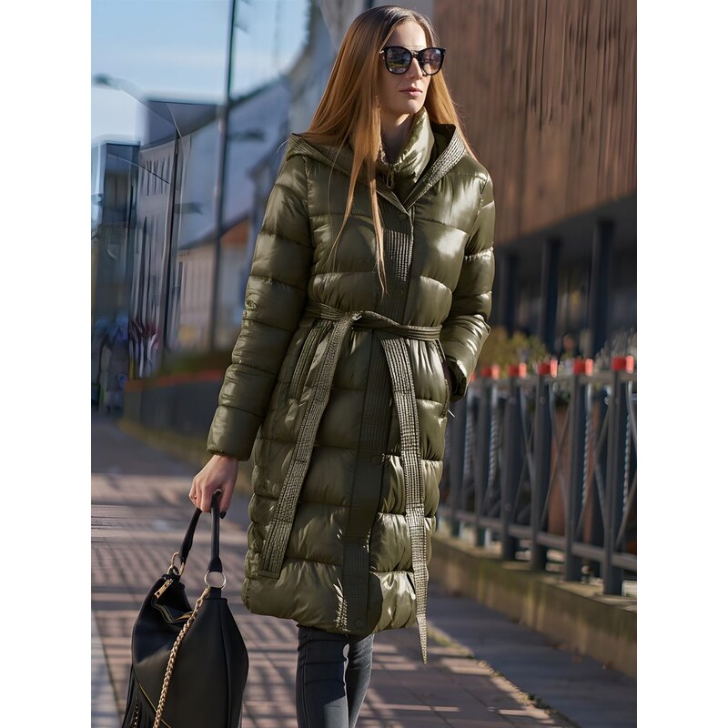 Due Linee Dámska zimná bunda s viazaním zelená 35830834