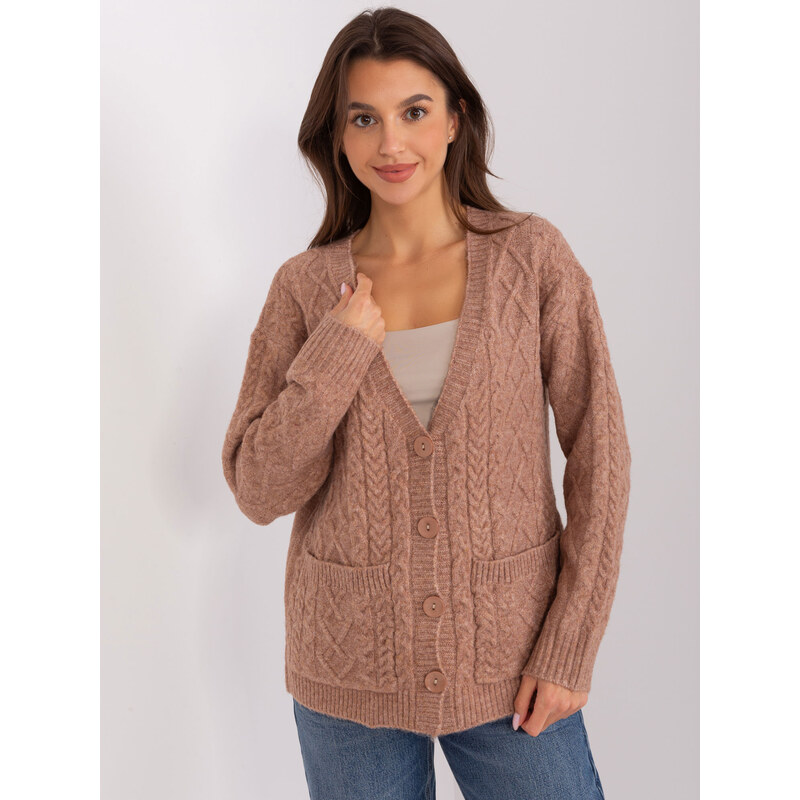 ITALY MODA Svetlohnedý sveter na rozopínanie AT-SW-2358.31-light brown 57953476