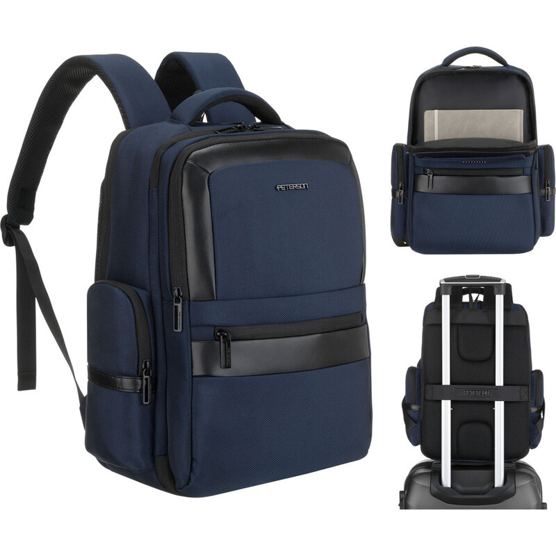 Tmavomodrý cestovný ruksak z polyesteru s priehradkou na laptop 14″ – 65496696