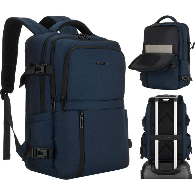 Modrý cestovný ruksak z polyesteru s priehradkou na laptop 15″ – 65496698