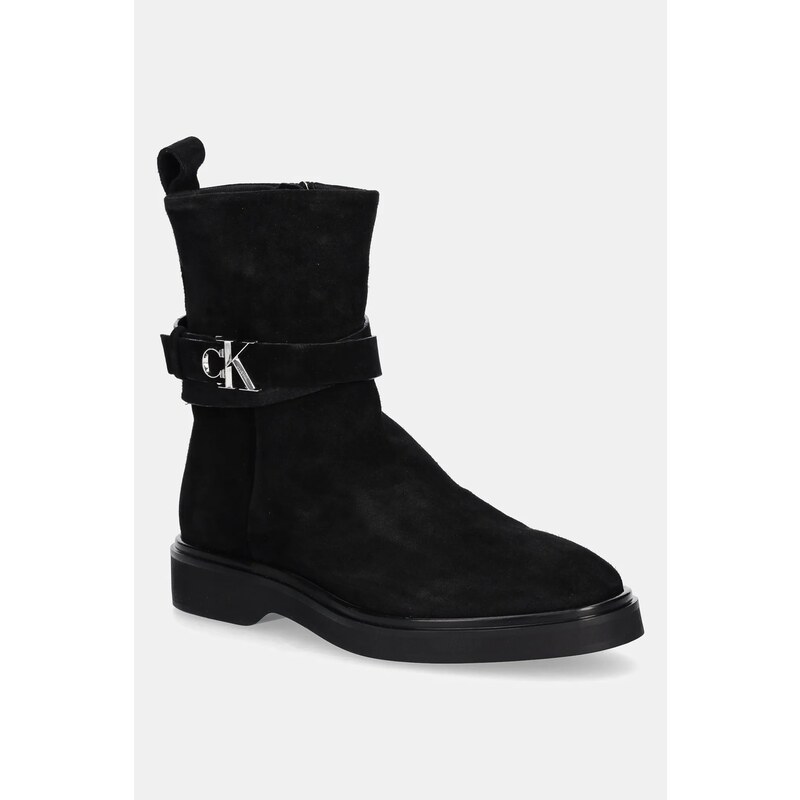 Semišové topánky Calvin Klein ANKLE BOOT W/ METAL LOGO SUE 65535420
