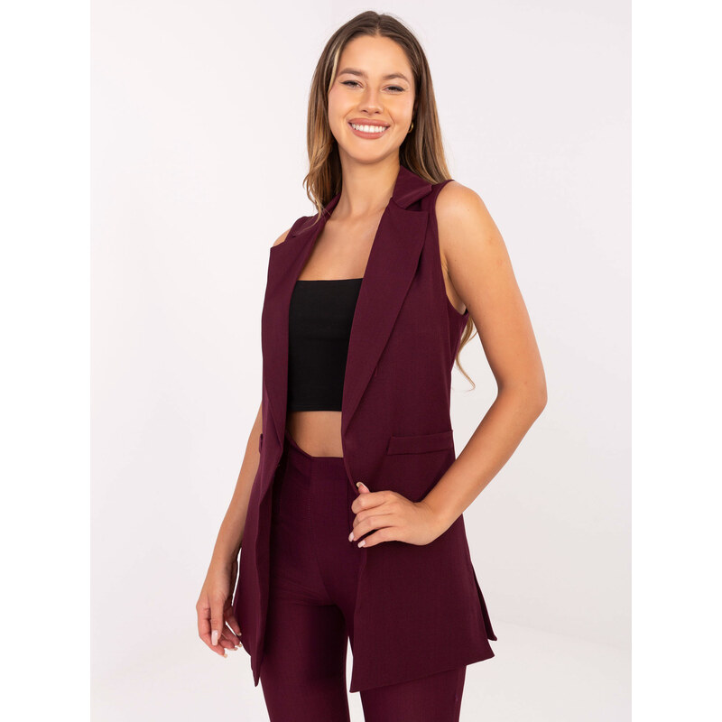 RUE PARIS Elegantná dámska vínová vesta s golierom IT-KZ-FL5069.84 66150249