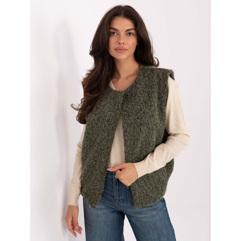 RUE PARIS Khaki dámska pletená vesta s vreckami IT-KZ-FL9622.29P-khaki 66150294