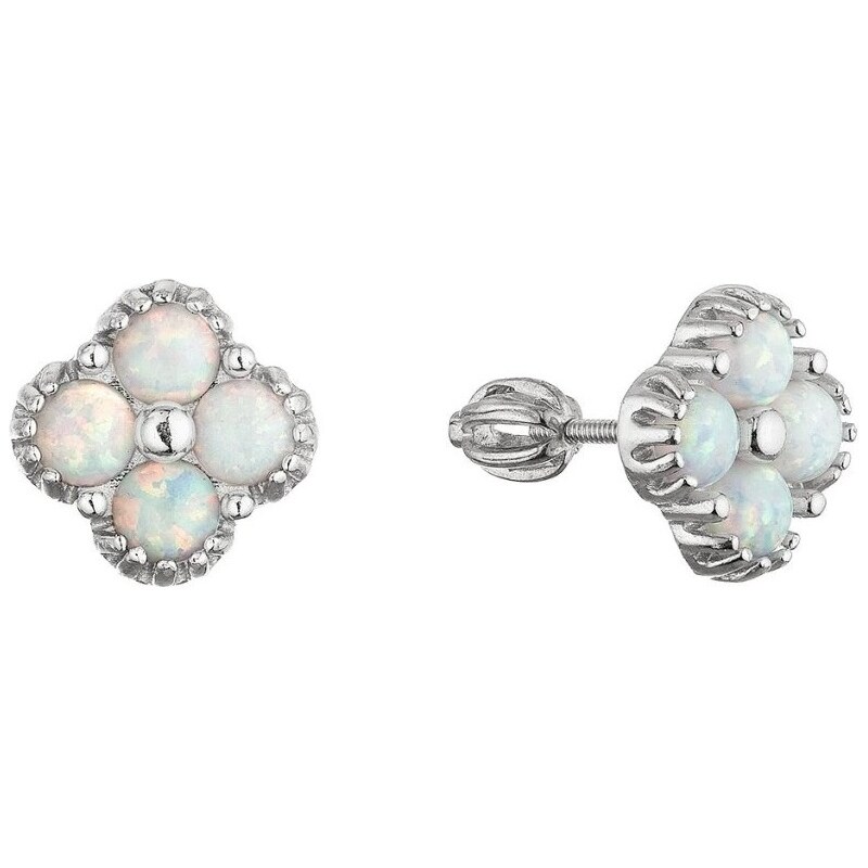 Evolution Group Strieborné náušnice so syntetickými opálmi Štvorlístok 66581344