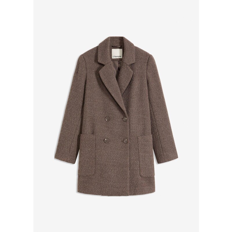 bonprix Krátky kabát vo vlnenom vzhľade, farba hnedá 66202011