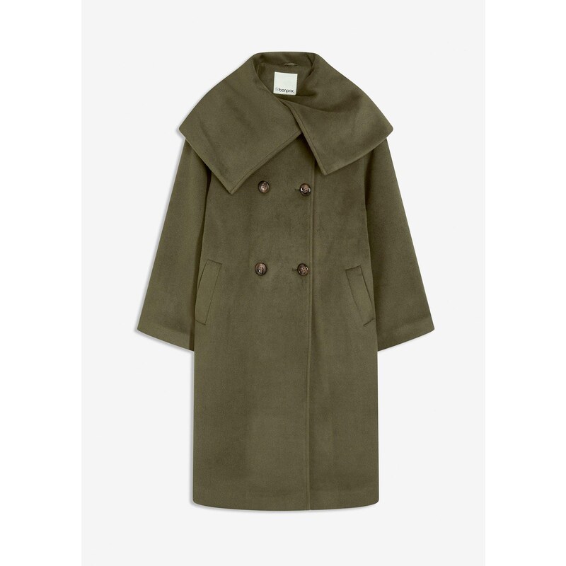 bonprix Kabát vo vlnenom vzhľade so širokým golierom, farba zelená 65500307