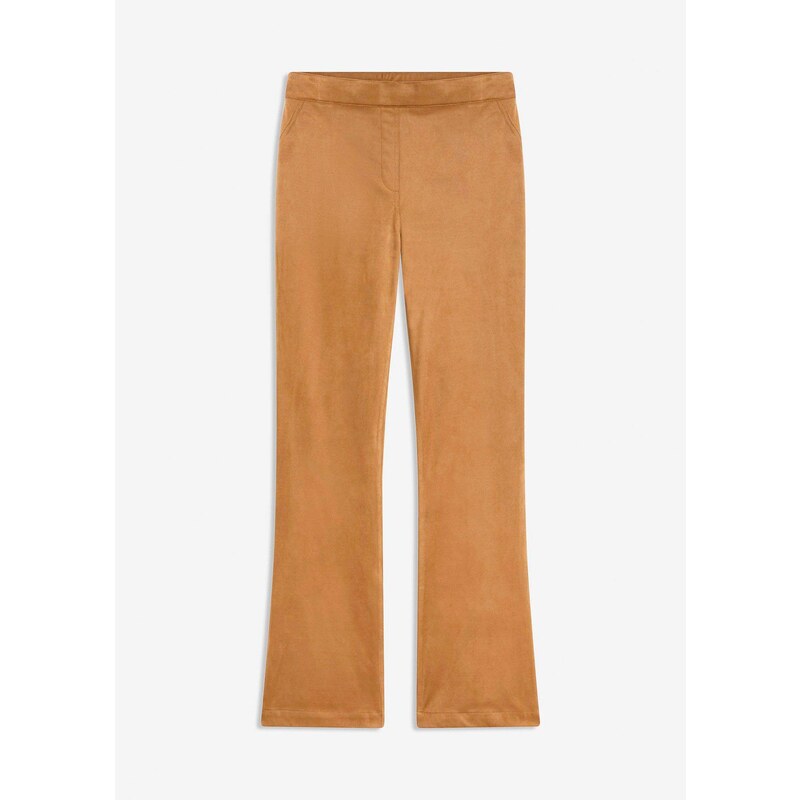 bonprix Nohavice Flared, z velúrovej imitácie, farba hnedá 65431997