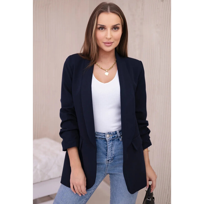 Kesi Włoski Elegantný dámsky tmavomodrý blejzer bez zapínania 65534762