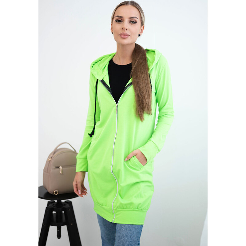 Kesi Neónovo zelená dámska pohodlná dlhá mikina na zips s kapucňou 65534796