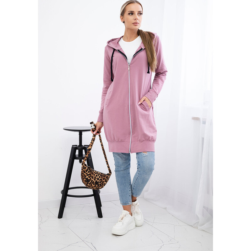 Kesi Ružová dámska pohodlná dlhá mikina na zips s kapucňou 65534798