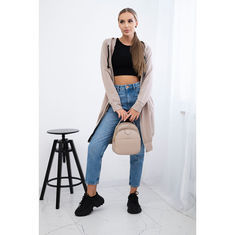 Kesi Tmavobéžová dámska pohodlná dlhá mikina na zips s kapucňou 65534802