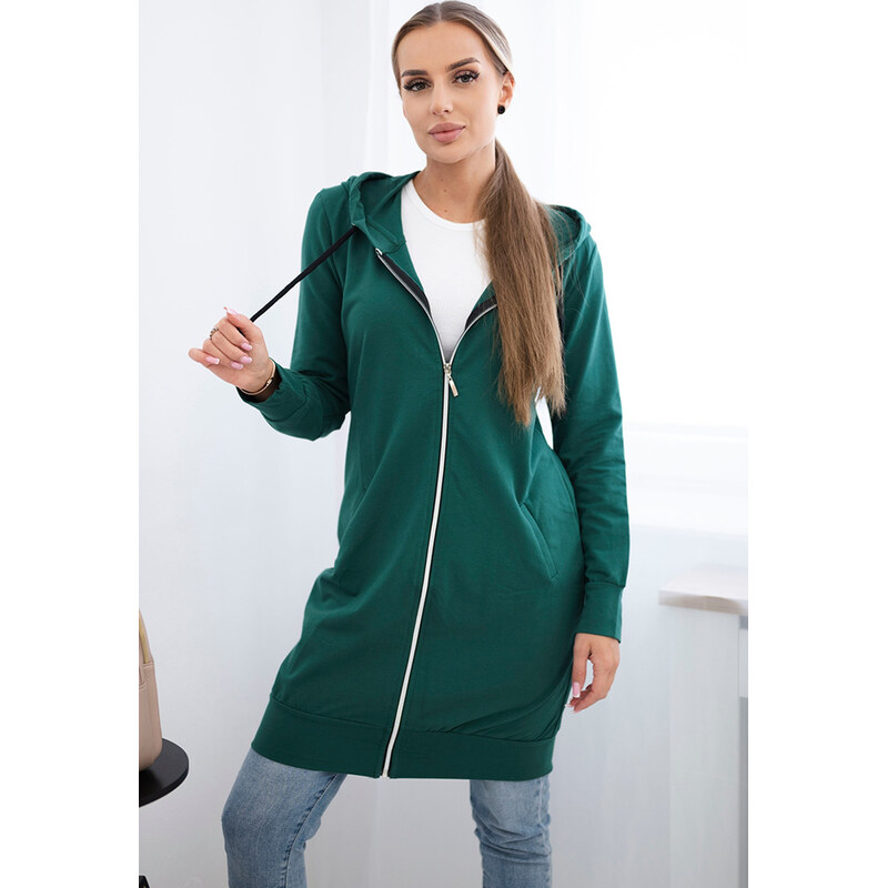 Kesi Tmavozelená dámska pohodlná dlhá mikina na zips s kapucňou 65534812