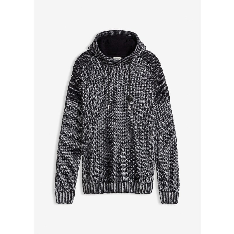 bonprix Pulóver s kapucňou a motorkárskymi detailmi, farba čierna 58272153