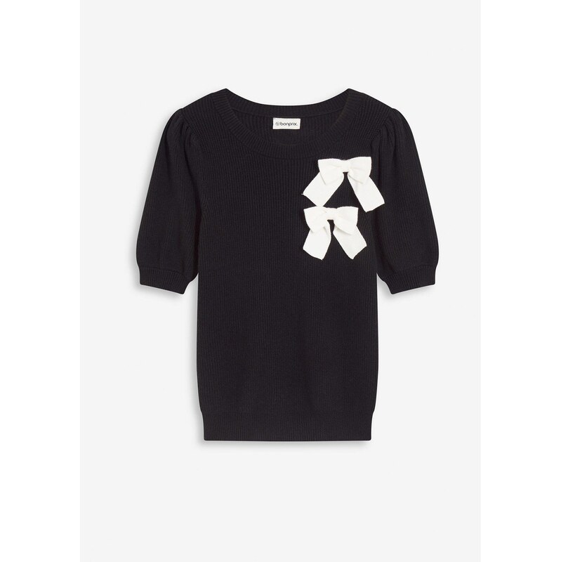 bonprix Pulóver s mašličkovou aplikáciou, farba čierna 65531251