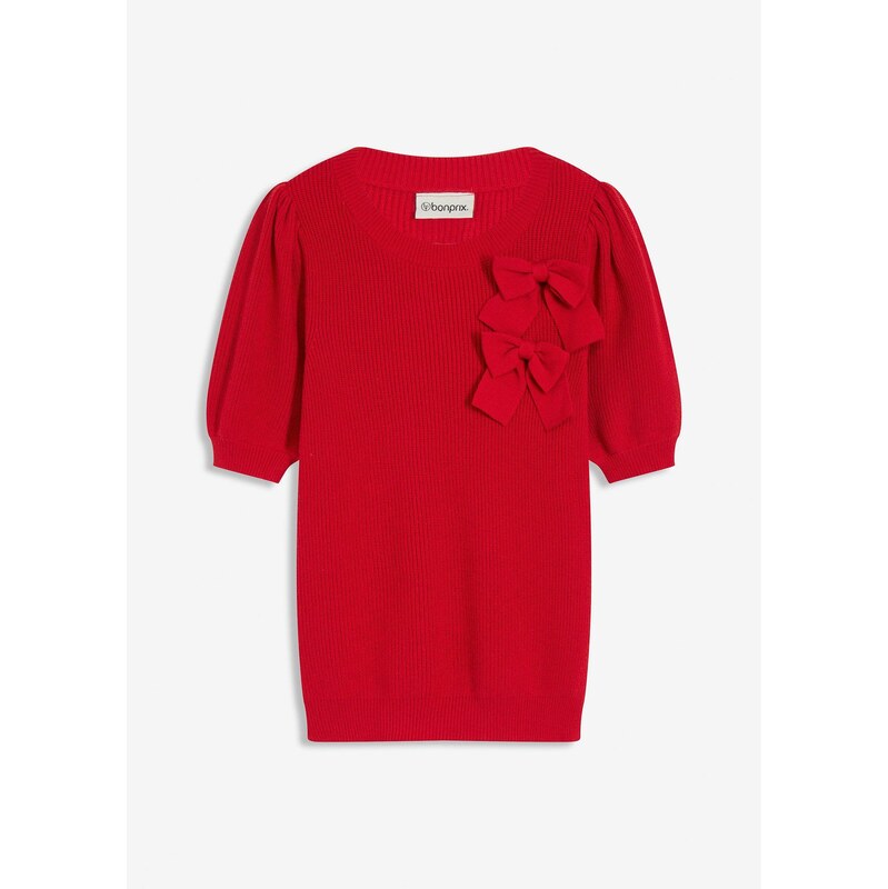 bonprix Pulóver s mašličkovou aplikáciou, farba červená 65531252