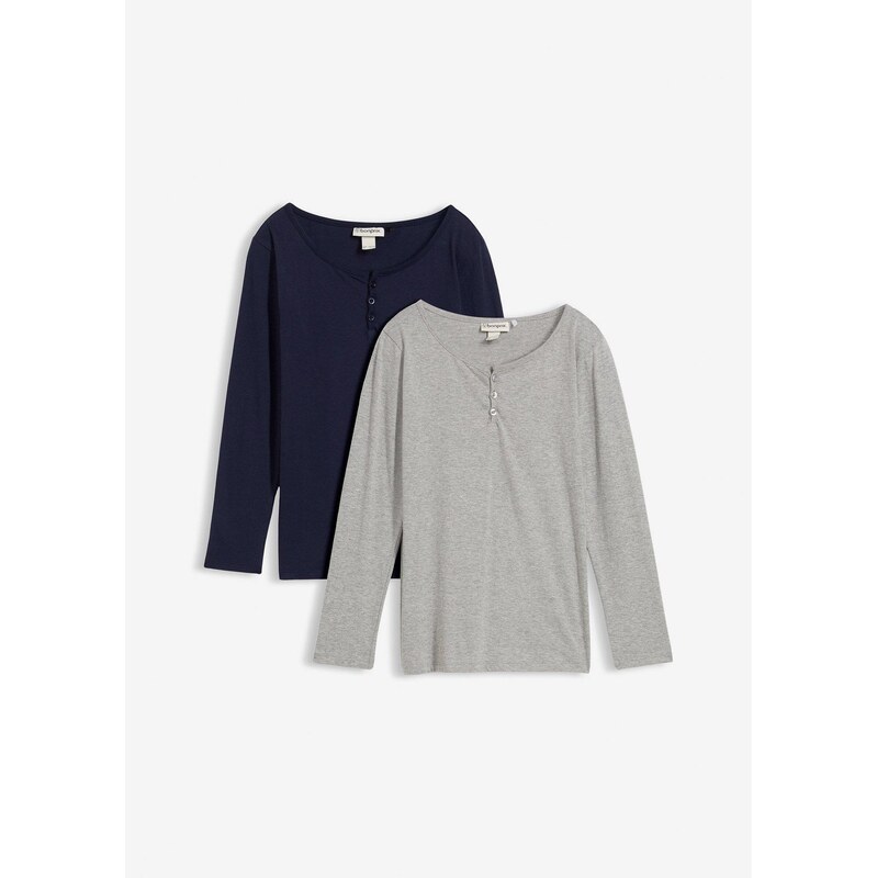 bonprix Tričko s dlhým rukávom (2 ks), s bio bavlny, farba šedá 65535878