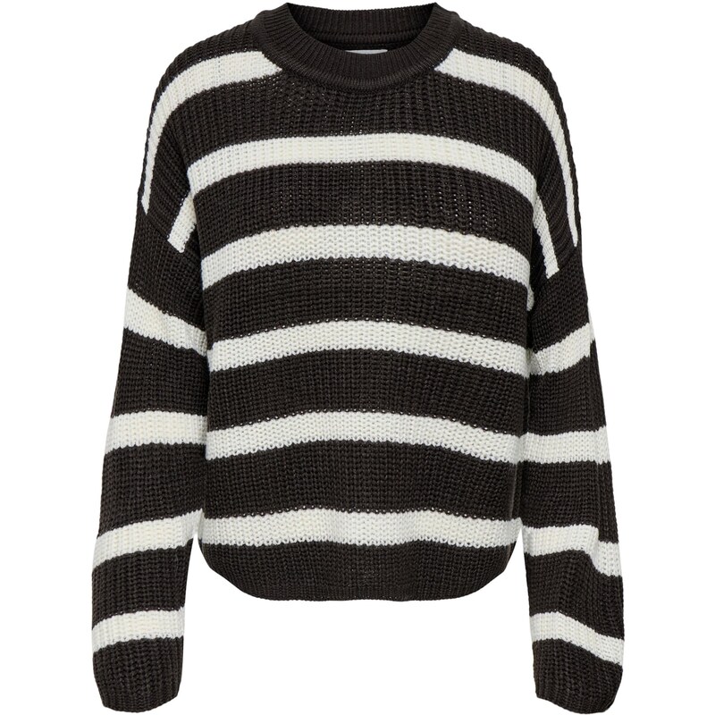 JDY Oversize sveter JDYJUSTY tmavohnedá / biela 65664793