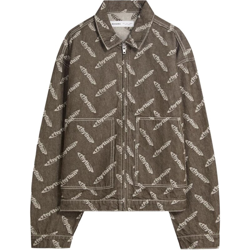 Bershka Prechodná bunda hnedá / šedobiela 65889497