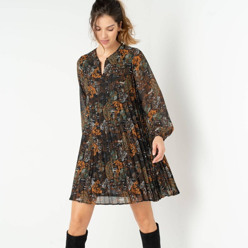 Krátke plisované šaty s potlačou medová 052 Blancheporte 65543176