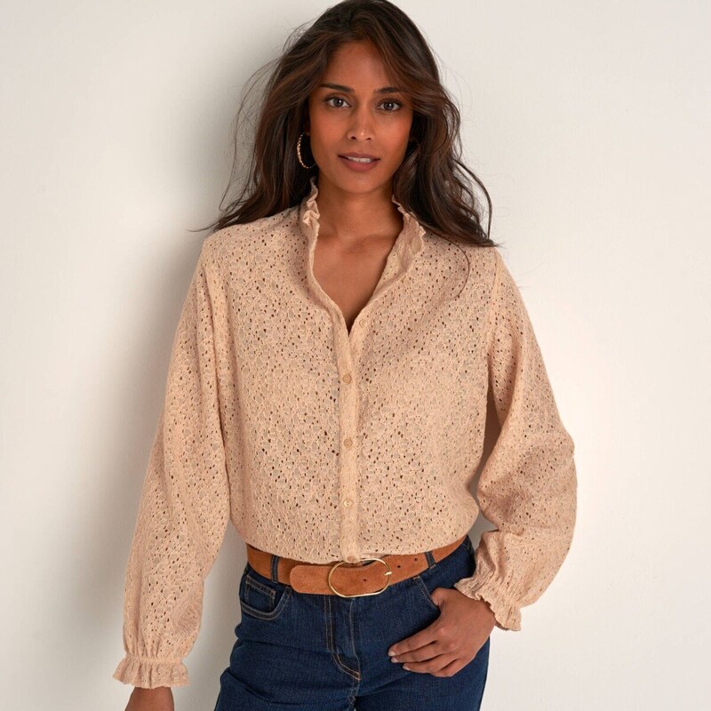 Čipkovaná blúzka s volánikmi piesková 054 Blancheporte 65543233