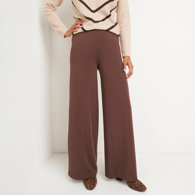 Široké džersejové nohavice s pružným pásom čokoládová 050 Blancheporte 65543236