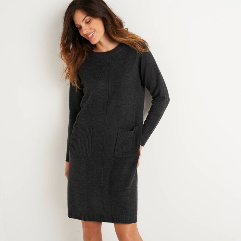 Pulóvrové šaty s vreckami antracitový melír 036 Blancheporte 65543243