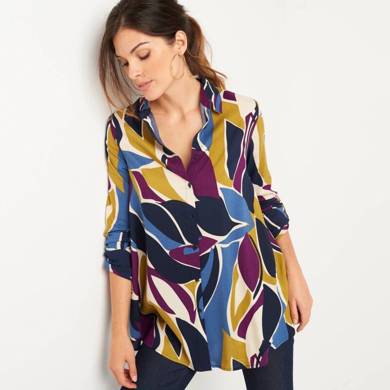 Rozšírená tunika s grafickým vzorom na gombíky nám. modrá/modrá 044 65543251