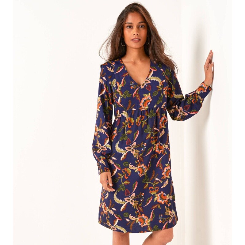 Rozšírené šaty z krepu s potlačou nám.modrá/béžová 054 Blancheporte 65543270