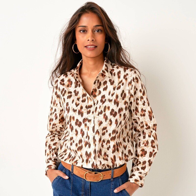 Košeľová blúzka s leopardím vzorom béžová/čokoládová 054 Blancheporte 65543268