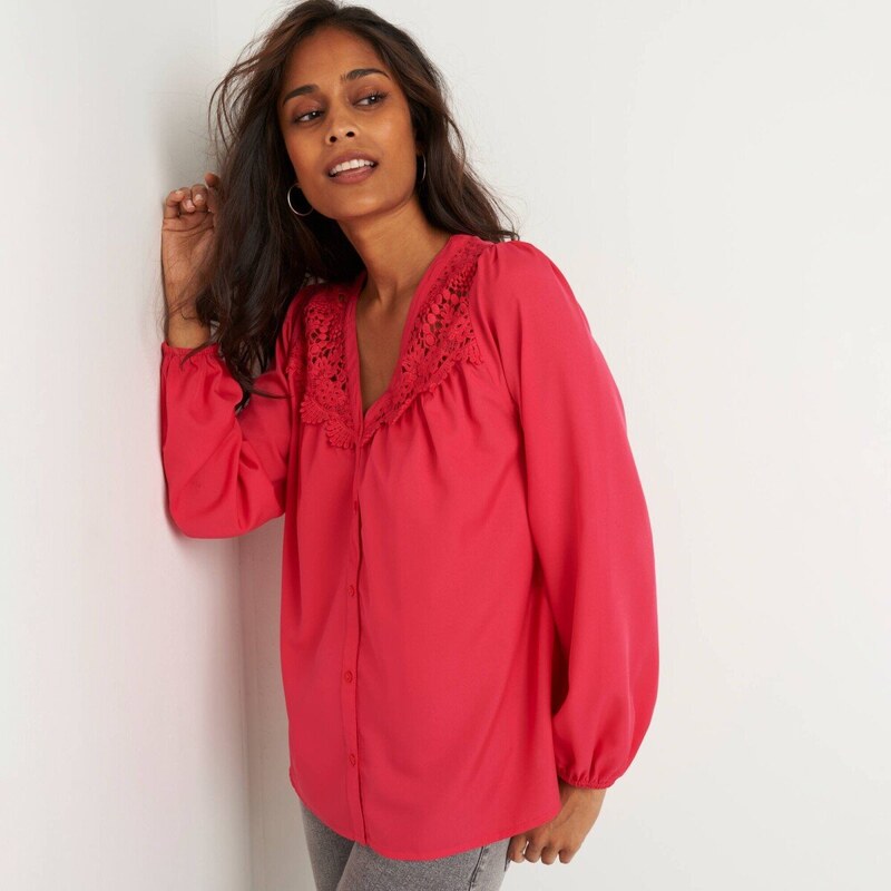 Košeľová blúzka s macramé malinová 054 Blancheporte 65543284