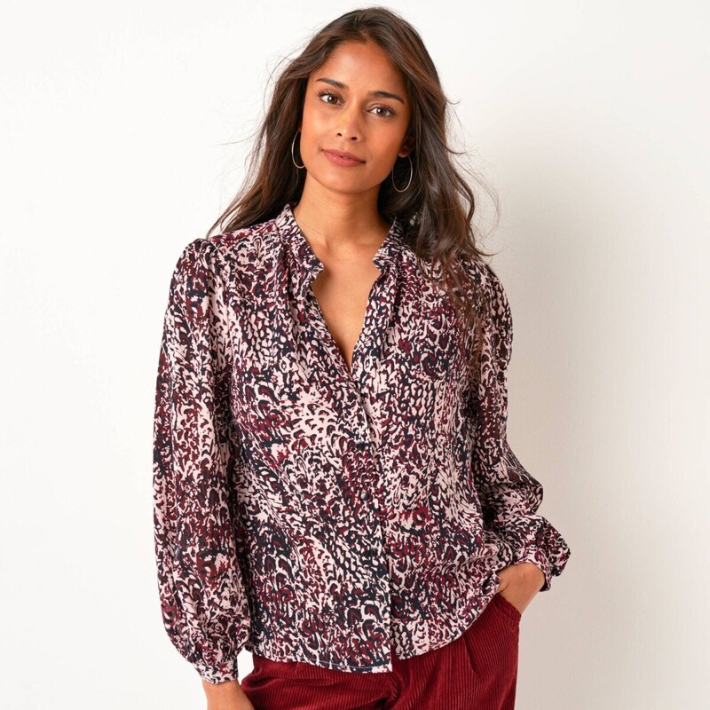 Košeľová blúzka s potlačou bordó/nám.modrá 038 Blancheporte 65543273