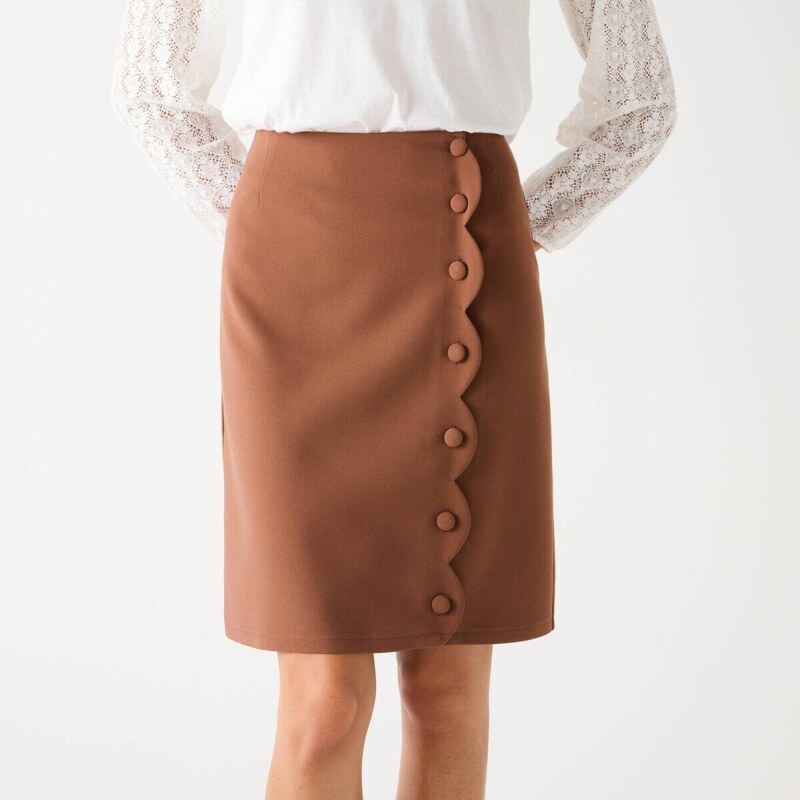 Sukňa so zavinovacím strihom na gombíky karamelová 054 Blancheporte 65543298