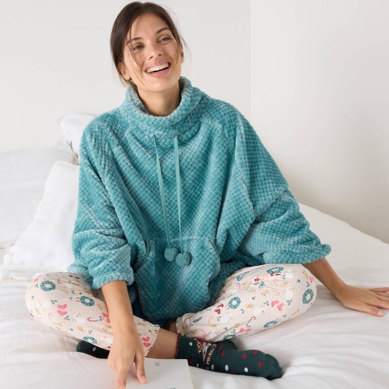 Fleecové pončo s textúrou modrosivá 048 Blancheporte 65543181