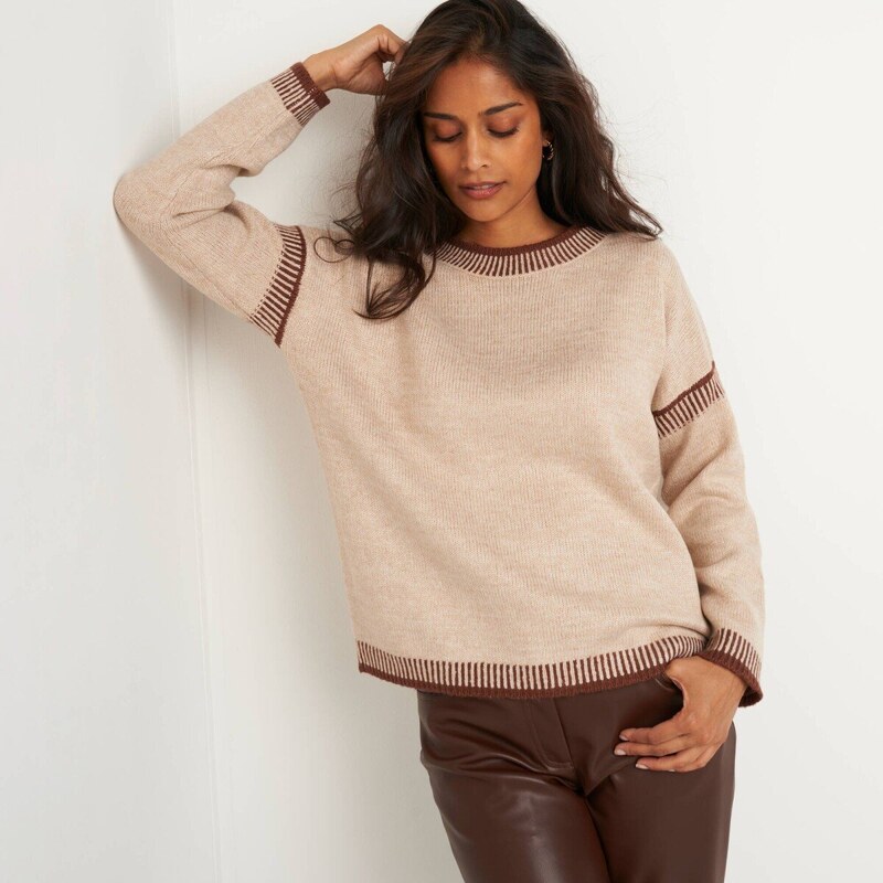 Púlover s okrúhlym výstrihom_x000D_ a žakárovým vzorom béžová 65543239