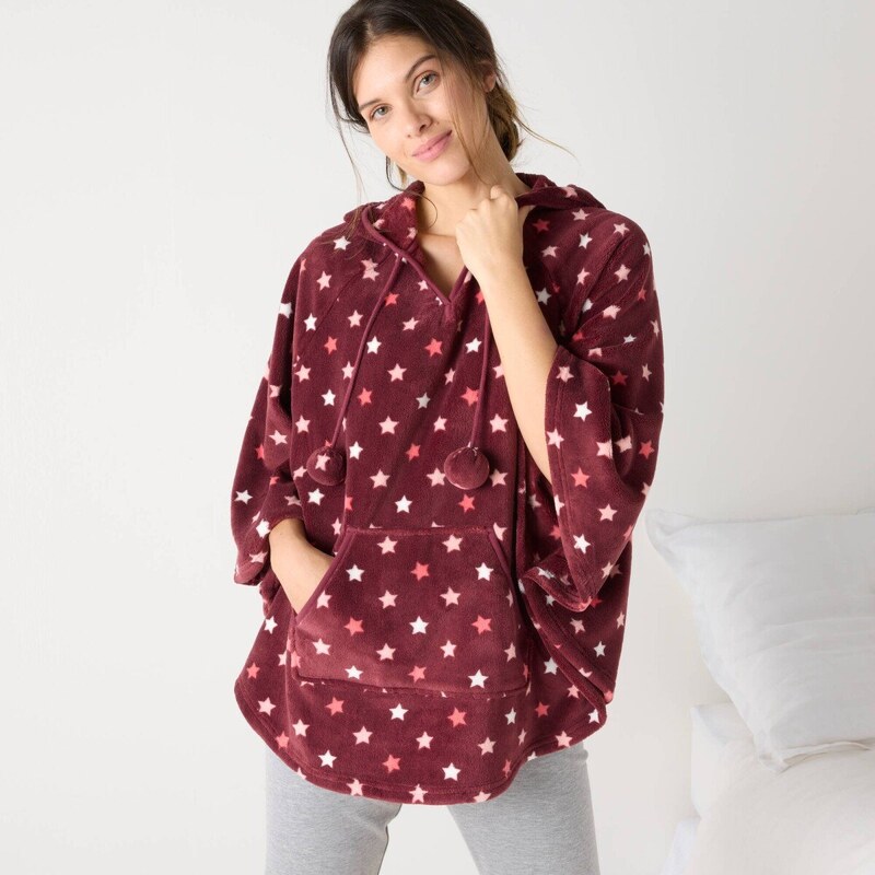 Fleecové pončo s kapucňou bordó/korálová 056 Blancheporte 65543256