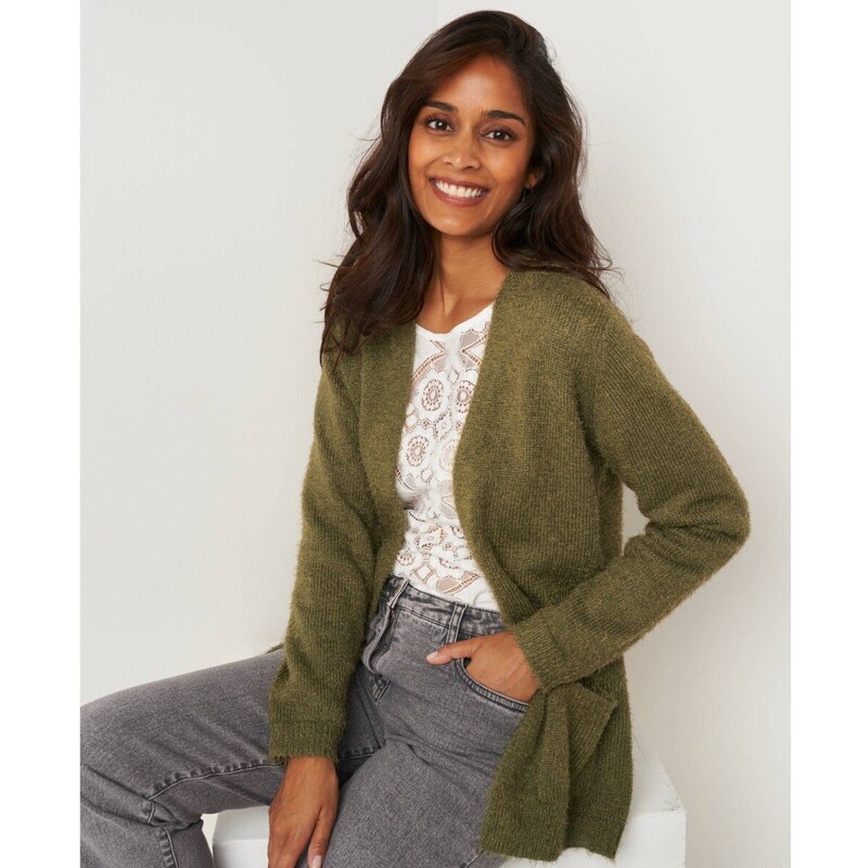 Dlhý sveter s vlasom khaki 036 Blancheporte 65543287