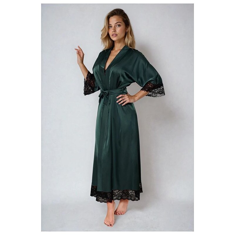 Kalimo Dlhý saténový župan Sumatra zelený 46997832