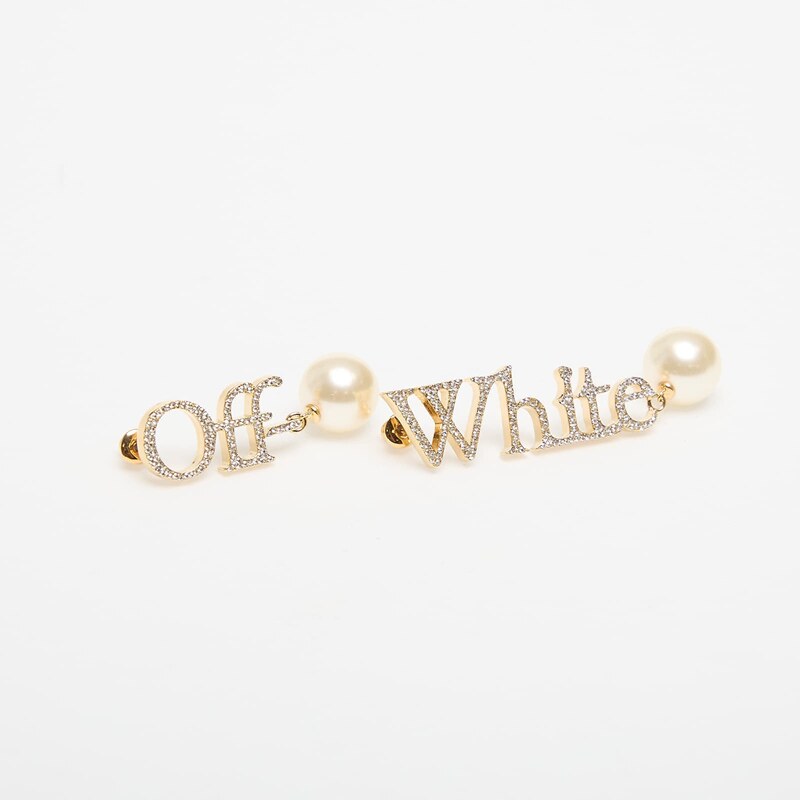 Off-White Logo Earrings W/Strass&Pearl Gold/ White Universal 65545250