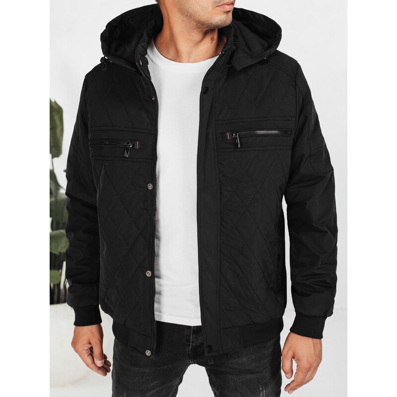 BASIC Čierna pánska prešívaná prechodová bunda s kapucňou TX5037 65558202