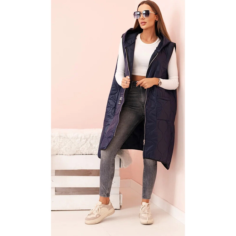 Kesi Tmavomodrá dámska oversize prešívaná vesta s kapucňou na zips 65558228