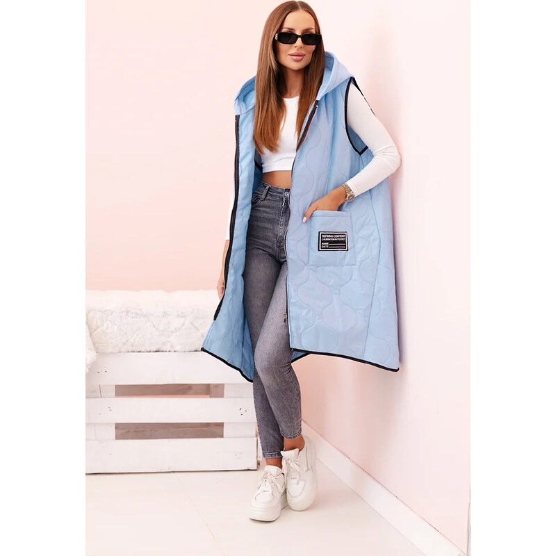 Kesi Svetlomodrá dámska oversize prešívaná vesta s kapucňou na zips 65558234
