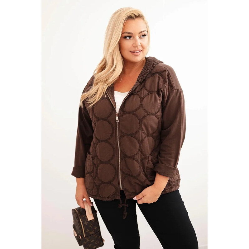 K-Fashion Dámske Plus veľkosť mikina na zips Brown 65574337