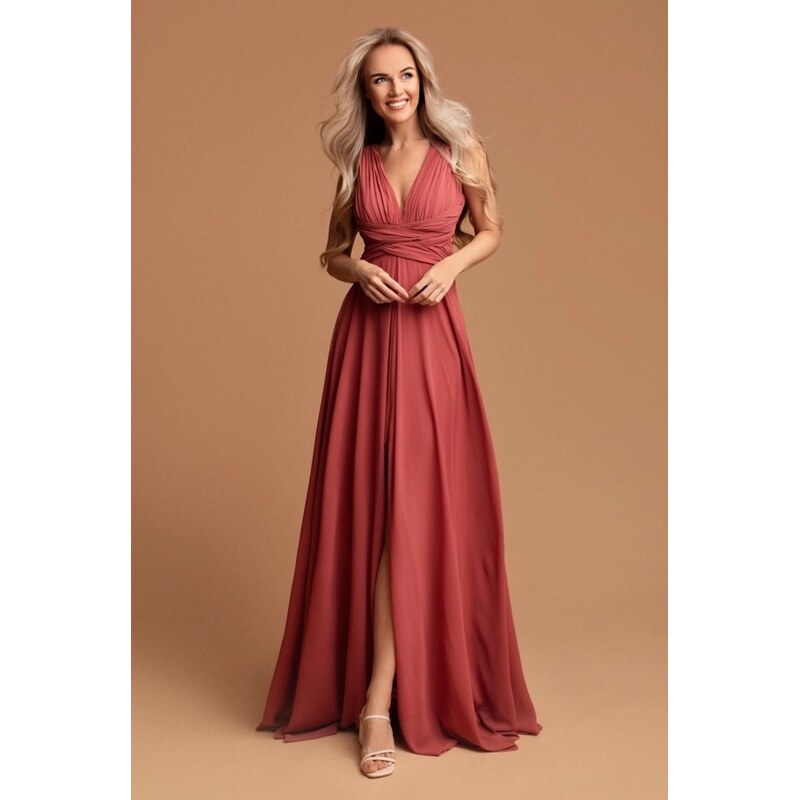 miadresses.sk Tehlové šifónové šaty s rozparkom 66862896