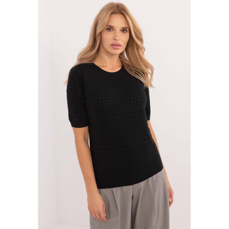 MladaModa Tenký sveter s krátkym rukávom model 28688 čierny 65578853