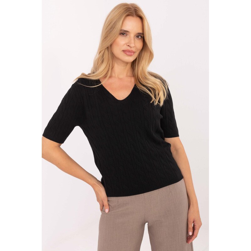 MladaModa Sveter s krátkym rukávom a vrkočovým vzorom model 61518 65578862